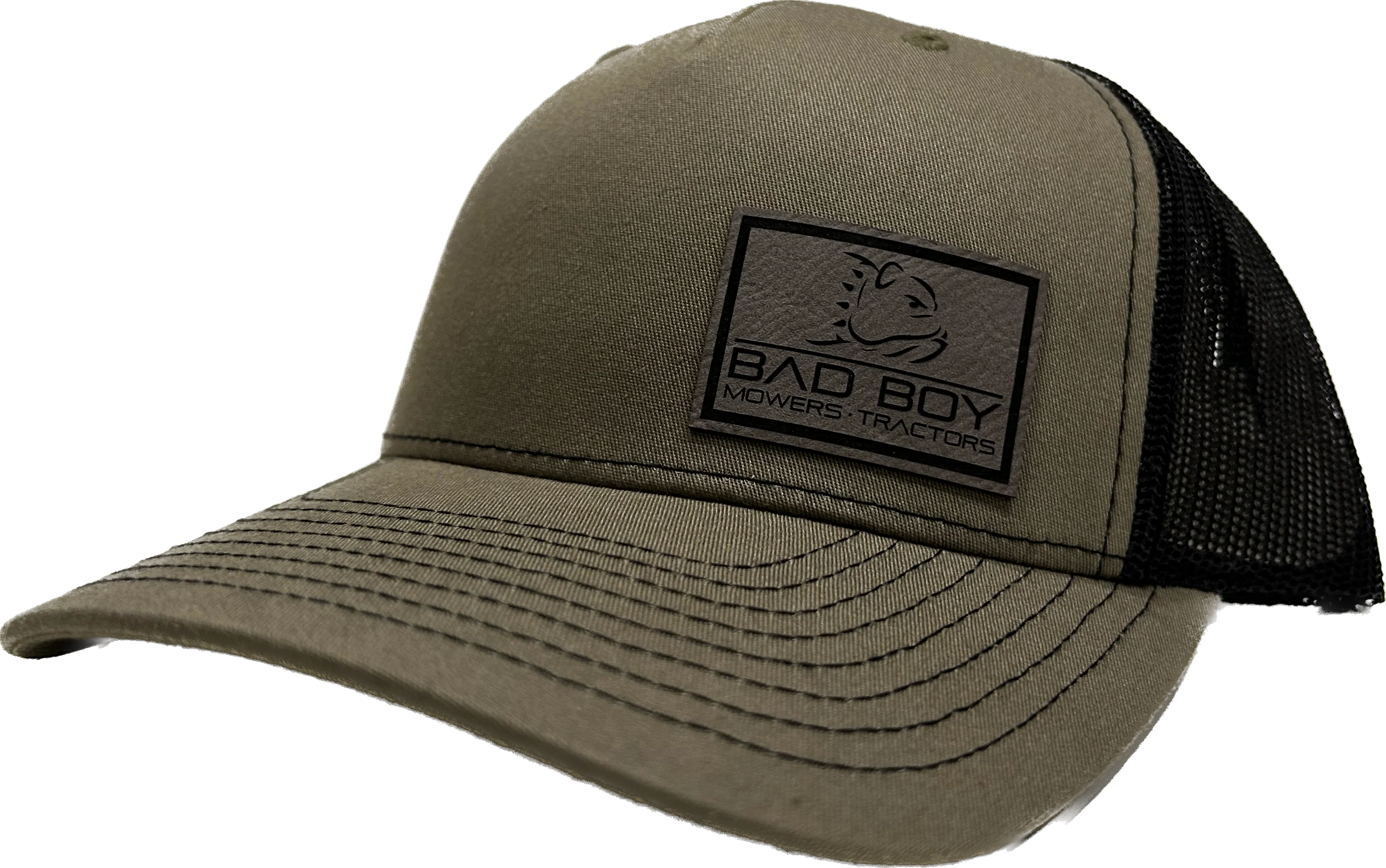 Bad Boy Army Green with Platinum Gray Leather Patch Hat